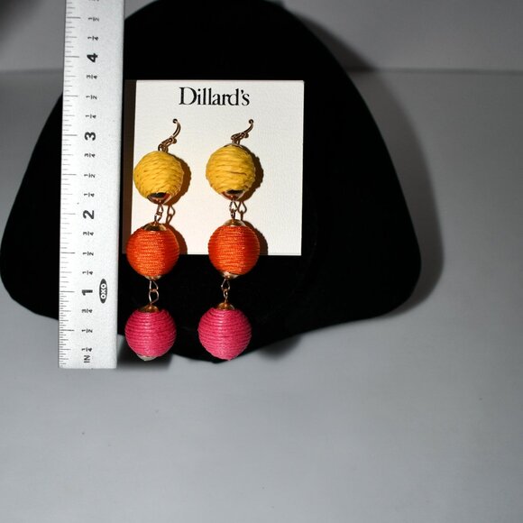 Dillard's Dangling Earrings in Multi Colored Wrapped Balls NWT - Picture 2 of 3